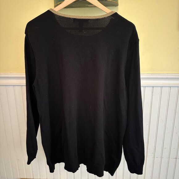 Lauren Ralph Lauren Black Sweater W/ Metallic Trim & Decorative Zippers 3X Cotto - Picture 3 of 6
